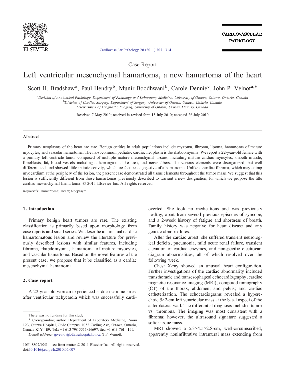 Left ventricular mesenchymal hamartoma, a new hamartoma of the heart 