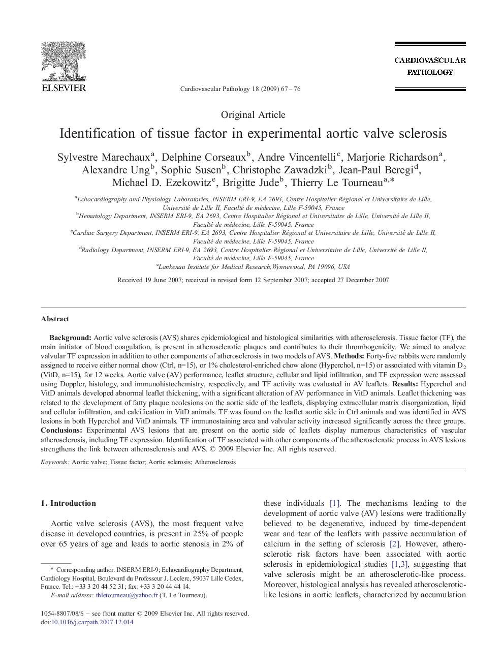 Identification of tissue factor in experimental aortic valve sclerosis