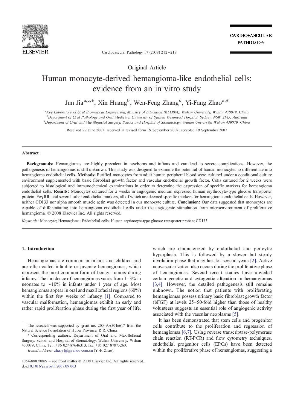 Human monocyte-derived hemangioma-like endothelial cells: evidence from an in vitro study