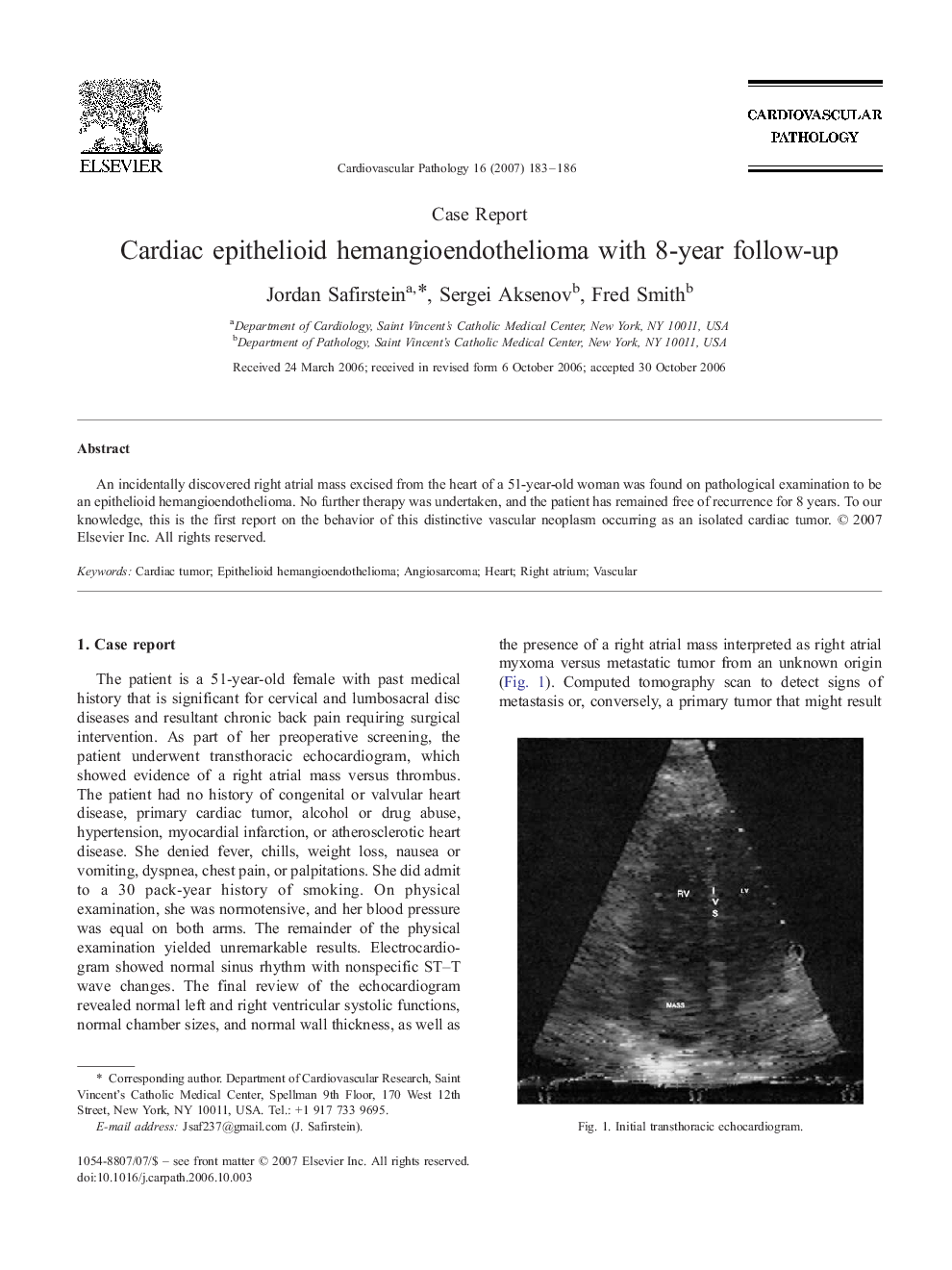 Cardiac epithelioid hemangioendothelioma with 8-year follow-up