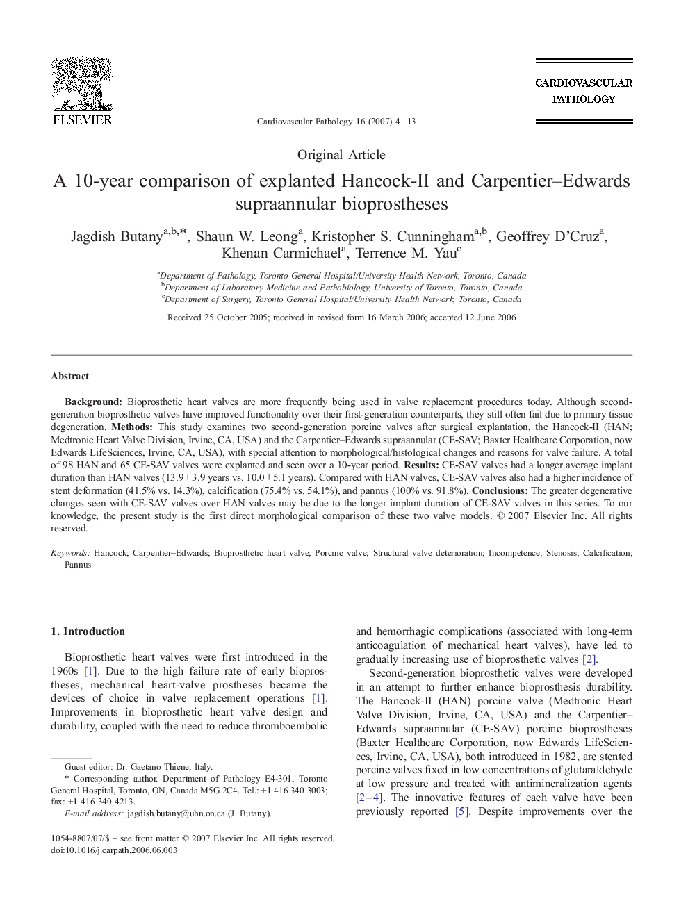 A 10-year comparison of explanted Hancock-II and Carpentier–Edwards supraannular bioprostheses 