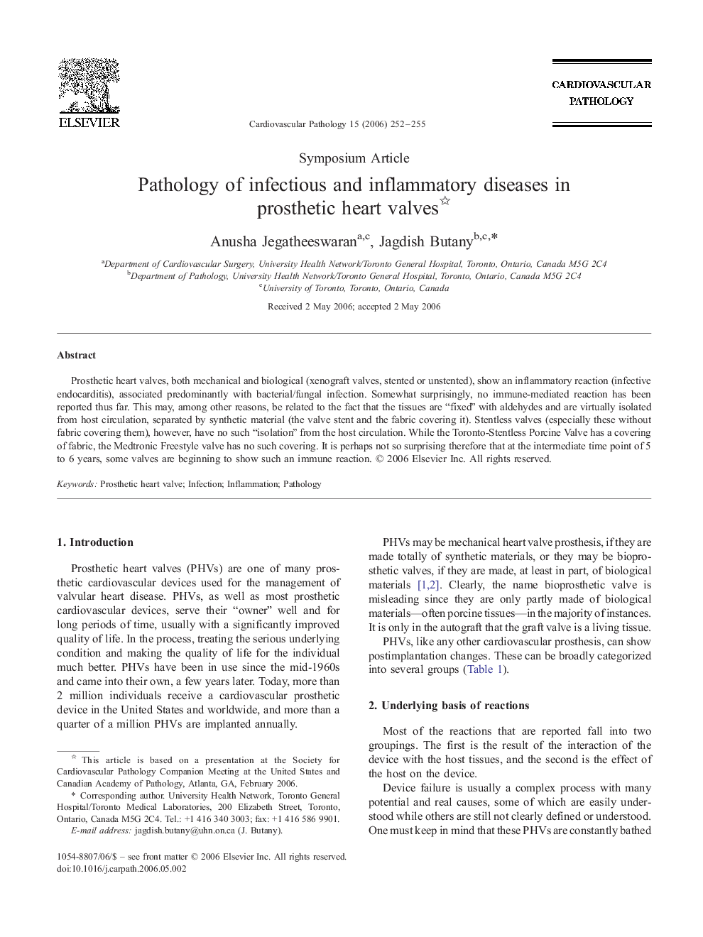 Pathology of infectious and inflammatory diseases in prosthetic heart valves 