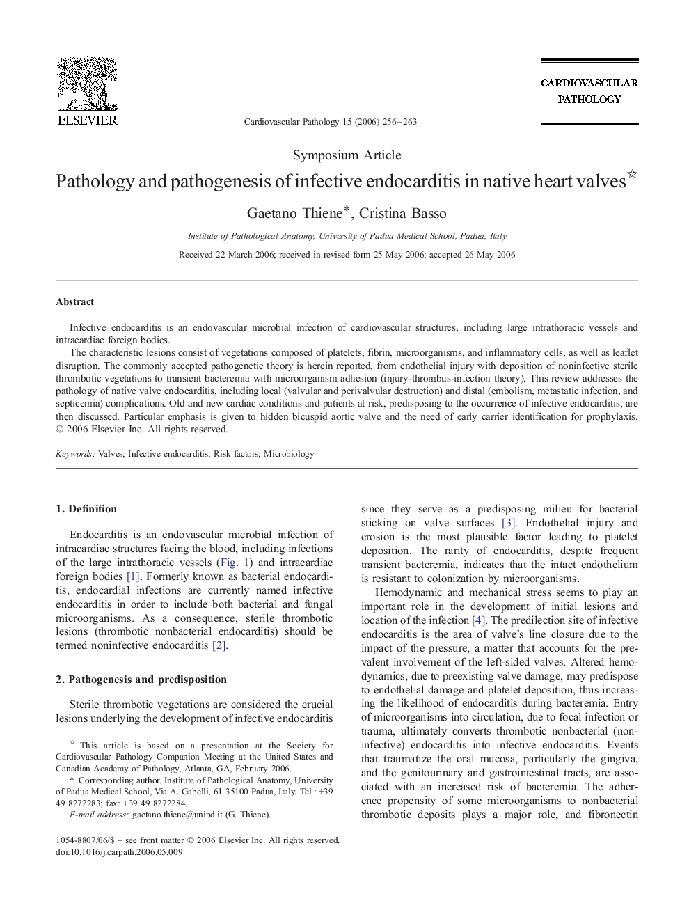 Pathology and pathogenesis of infective endocarditis in native heart valves 