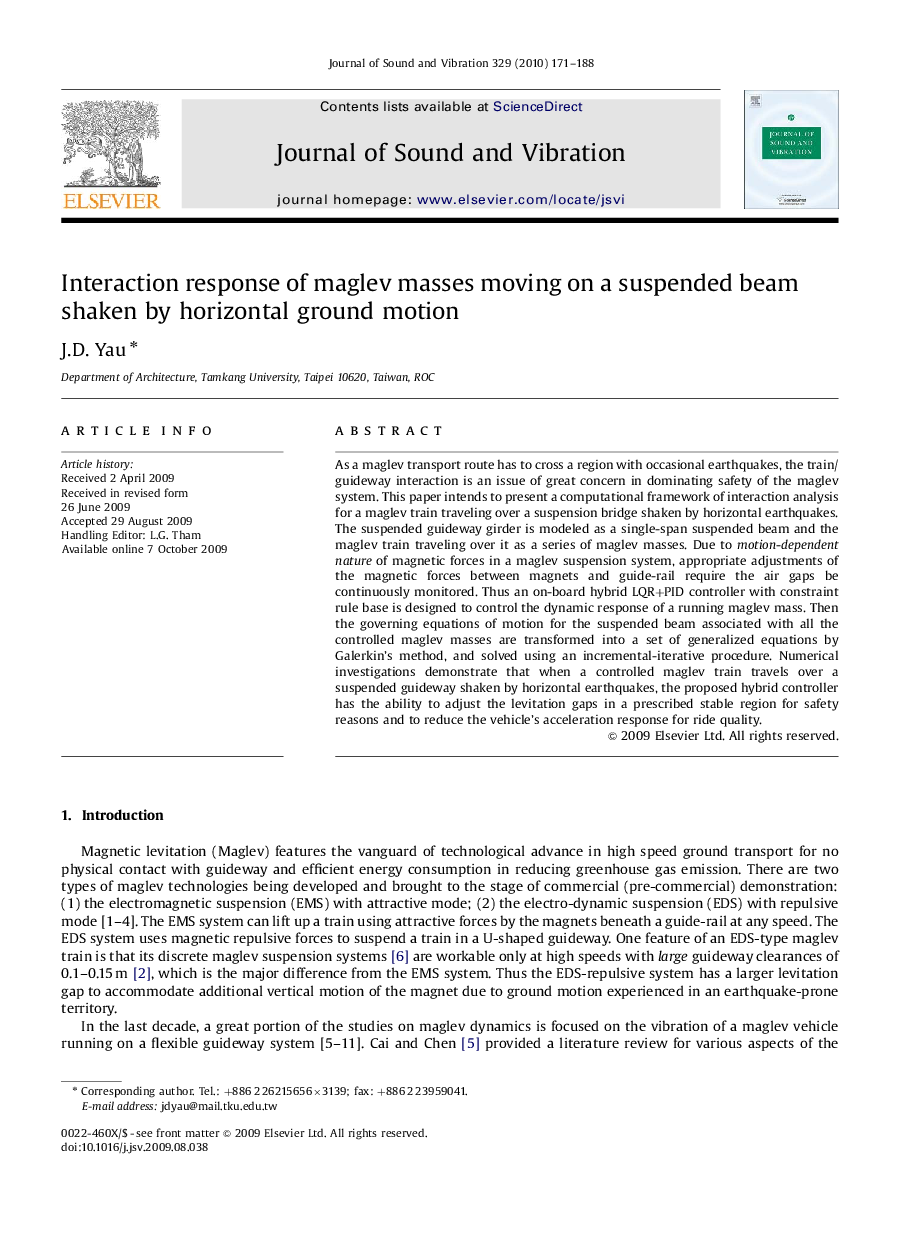 عکس صفحه اول مقاله: Interaction response of maglev masses moving on a suspended beam shaken by horizontal ground motion Interaction response of maglev masses moving on a suspended beam shaken by horizontal ground motion