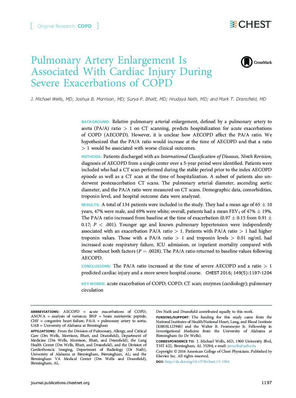 Pulmonary Artery Enlargement Is Associated With Cardiac Injury During Severe Exacerbations of COPD