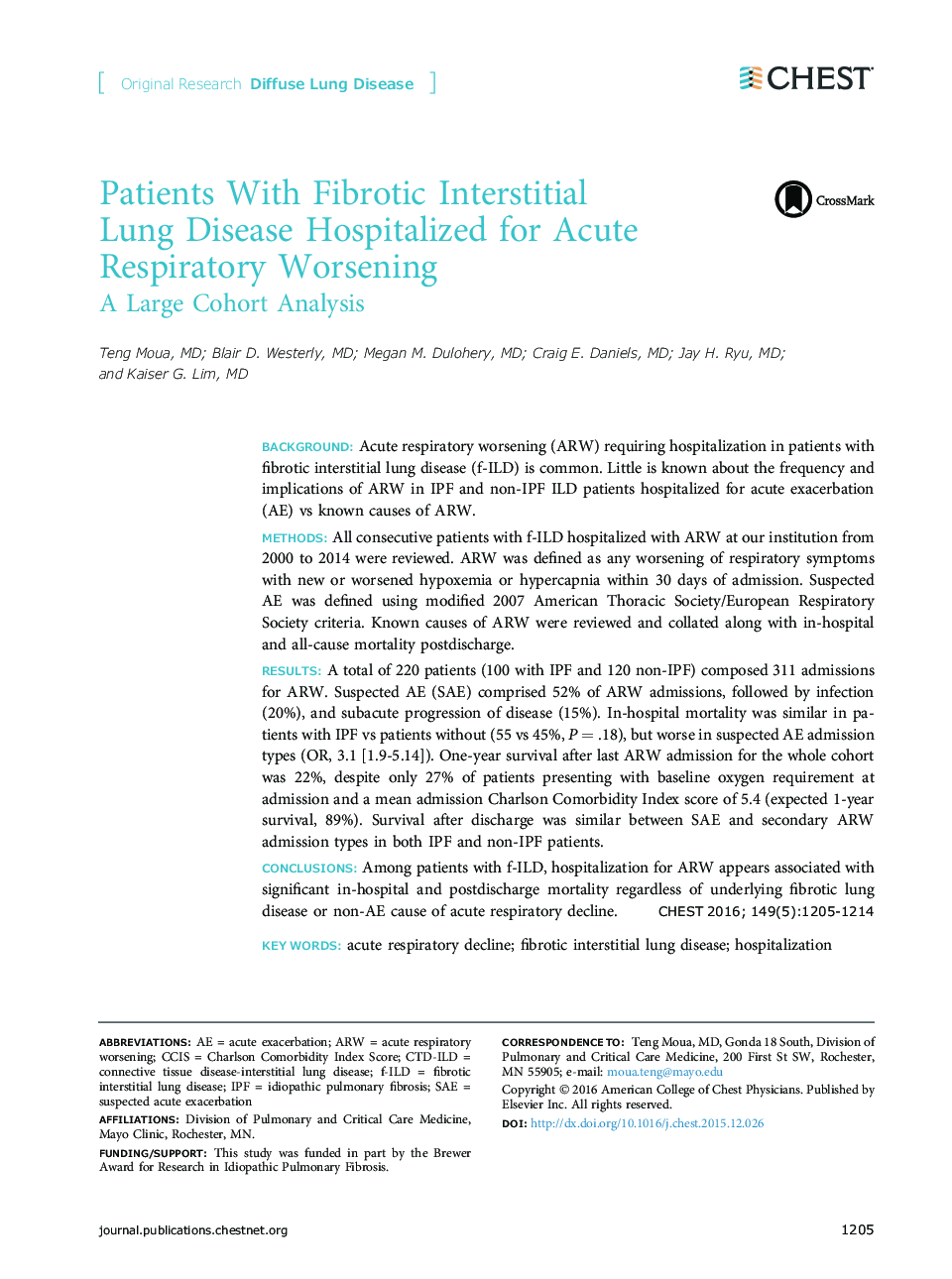 Patients With Fibrotic Interstitial Lung Disease Hospitalized for Acute Respiratory Worsening : A Large Cohort Analysis