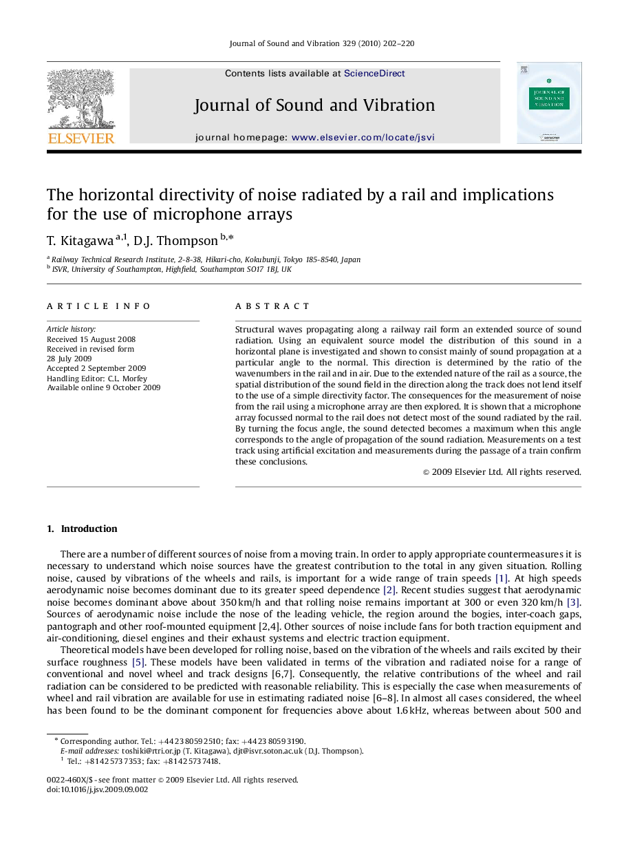 عکس صفحه اول مقاله: The horizontal directivity of noise radiated by a rail and implications for the use of microphone arrays The horizontal directivity of noise radiated by a rail and implications for the use of microphone arrays
