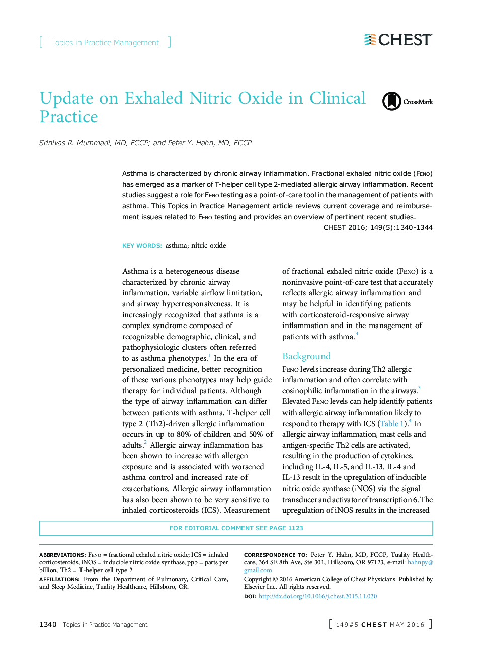 Update on Exhaled Nitric Oxide in Clinical Practice