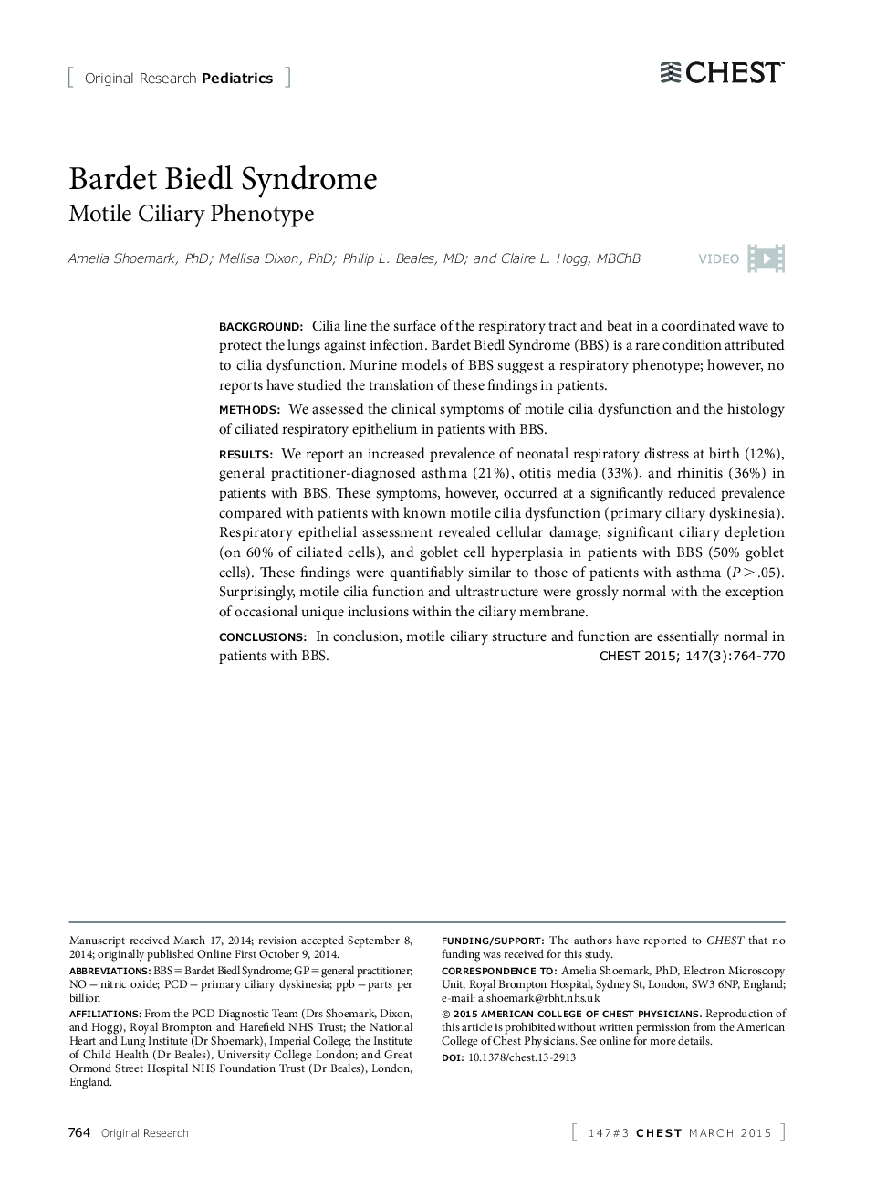 Bardet Biedl Syndrome : Motile Ciliary Phenotype