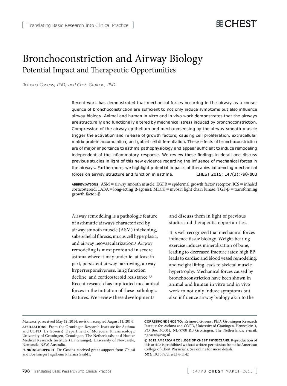 Bronchoconstriction and Airway Biology : Potential Impact and Therapeutic Opportunities