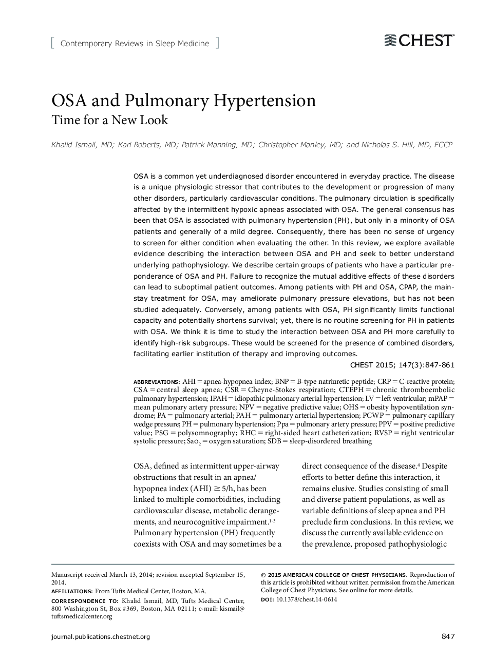 OSA and Pulmonary Hypertension : Time for a New Look