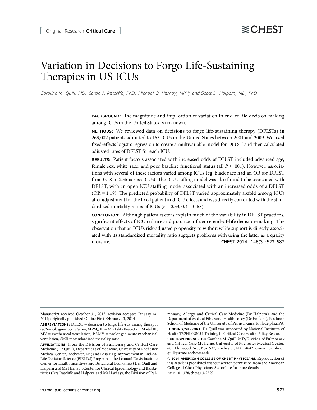 Variation in Decisions to Forgo Life-Sustaining Therapies in US ICUs 