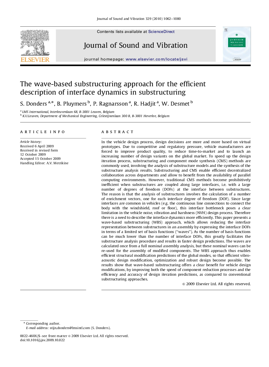 عکس صفحه اول مقاله: The wave-based substructuring approach for the efficient description of interface dynamics in substructuring The wave-based substructuring approach for the efficient description of interface dynamics in substructuring