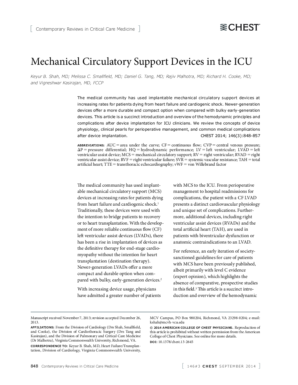 Mechanical Circulatory Support Devices in the ICU 