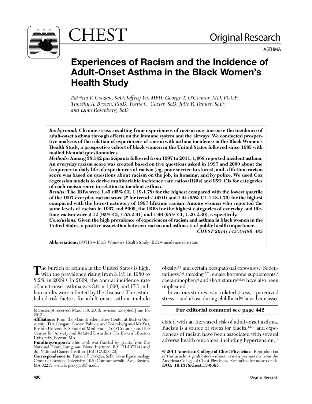 Experiences of Racism and the Incidence of Adult-Onset Asthma in the Black Women's Health Study 