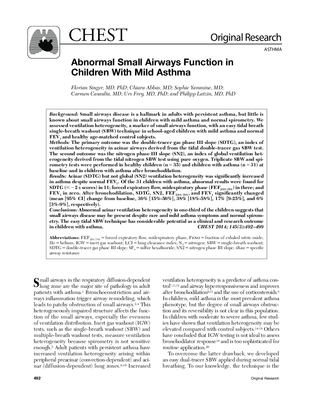 Abnormal Small Airways Function in Children With Mild Asthma 