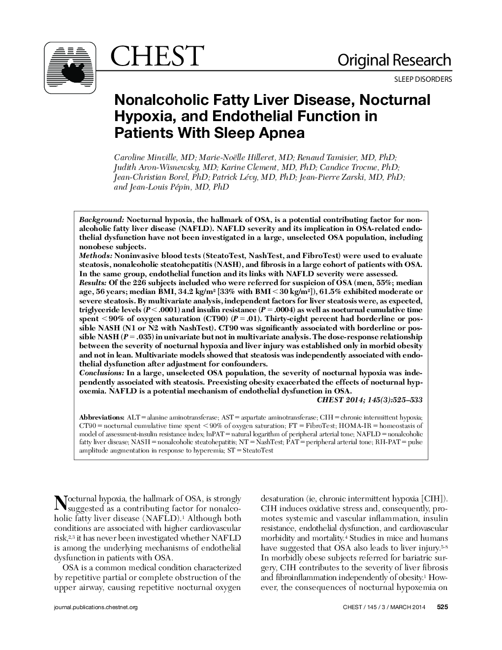 Nonalcoholic Fatty Liver Disease, Nocturnal Hypoxia, and Endothelial Function in Patients With Sleep Apnea 