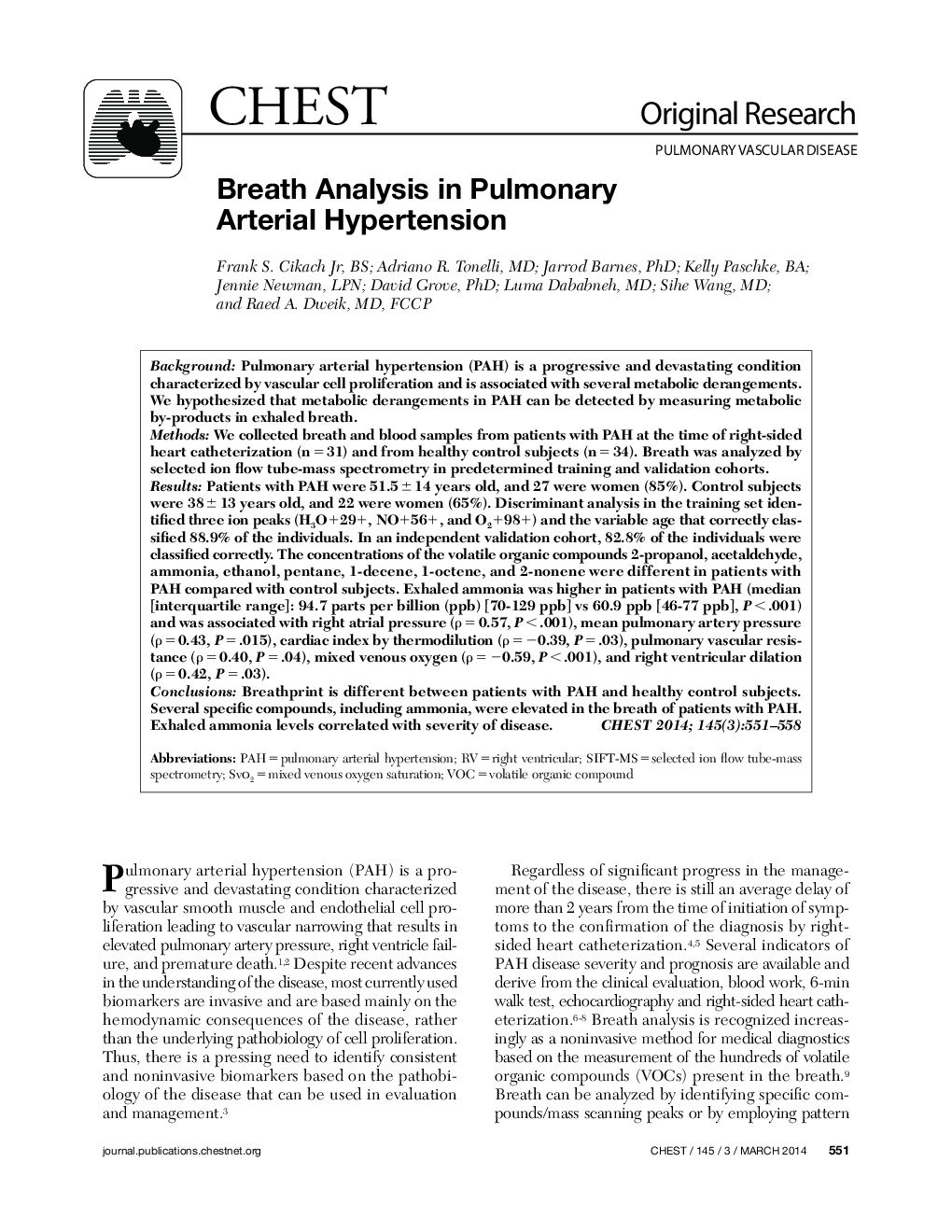 Breath Analysis in Pulmonary Arterial Hypertension 