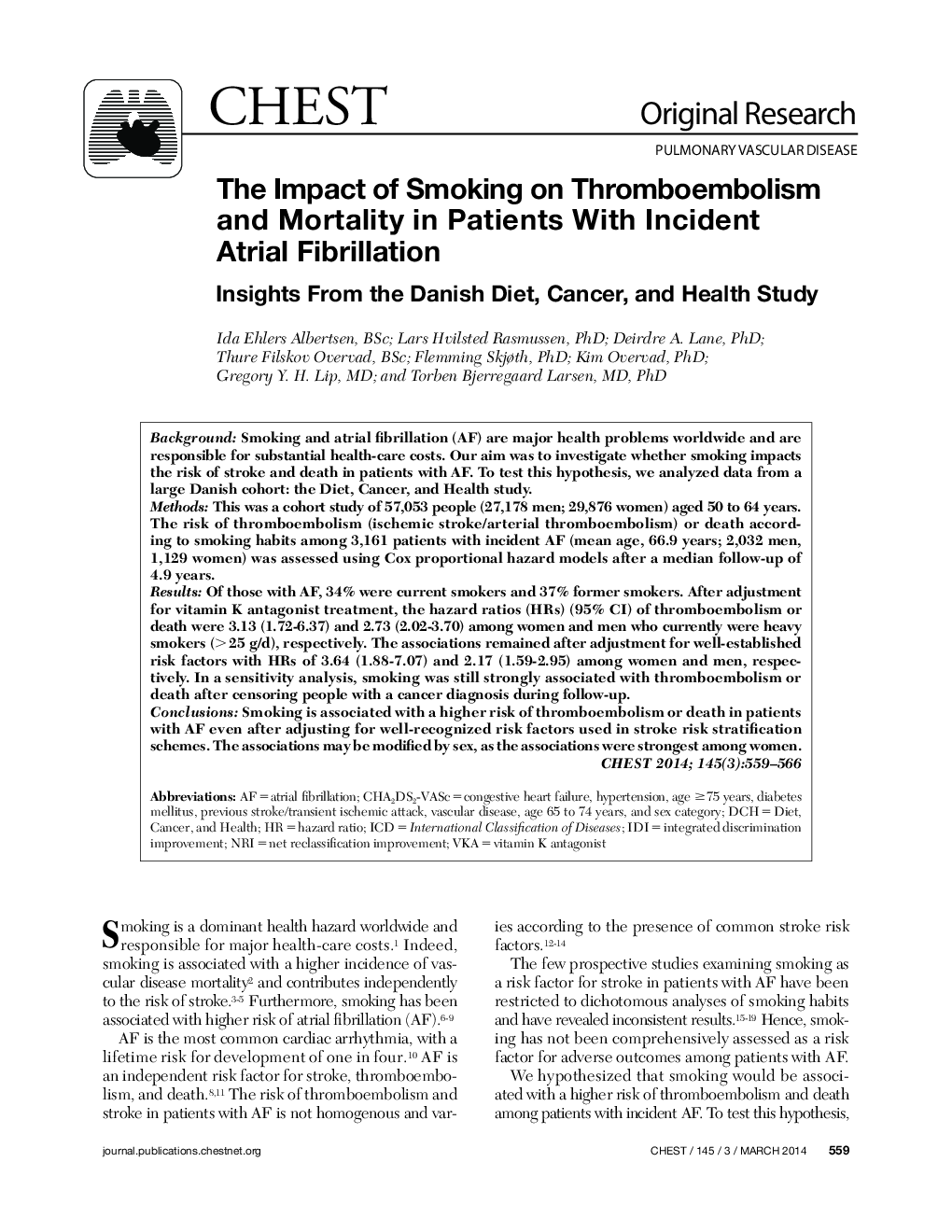 تأثیر سیگار کشیدن بر ترومبوآمبولی و مرگ و میر در بیماران مبتلا به فیبریلاسیون دهلیزی حاد 