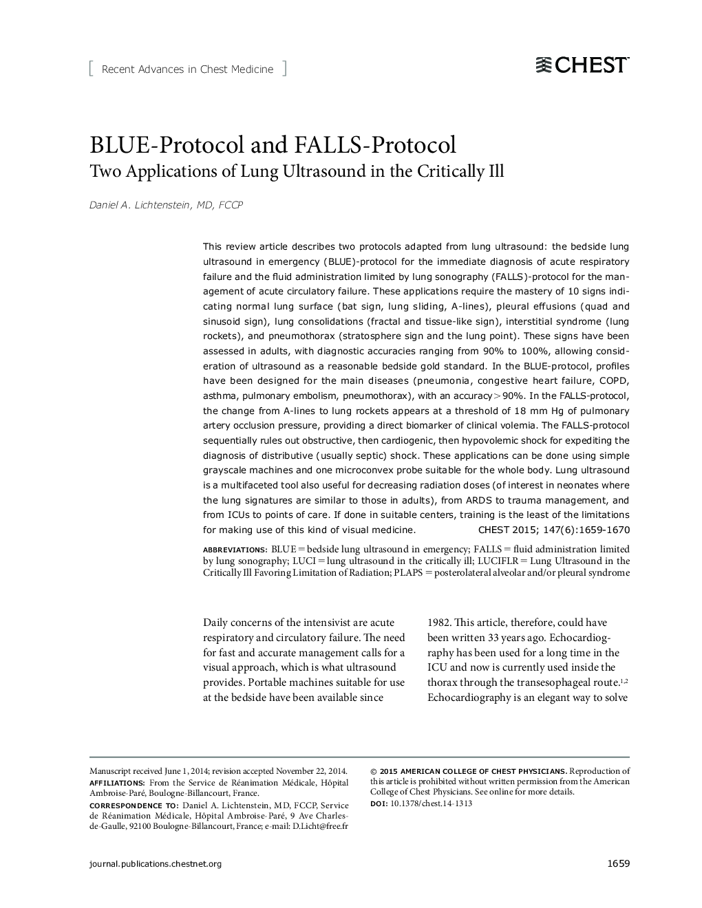 عکس صفحه اول مقاله: BLUE-Protocol and FALLS-Protocol : Two Applications of Lung Ultrasound in the Critically Ill BLUE-Protocol and FALLS-Protocol : Two Applications of Lung Ultrasound in the Critically Ill