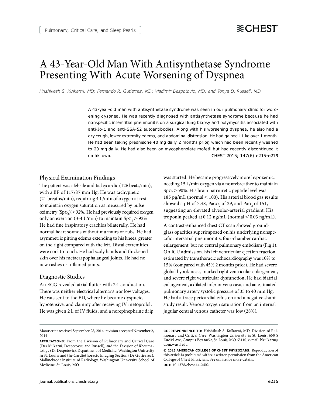 A 43-Year-Old Man With Antisynthetase Syndrome Presenting With Acute Worsening of Dyspnea 