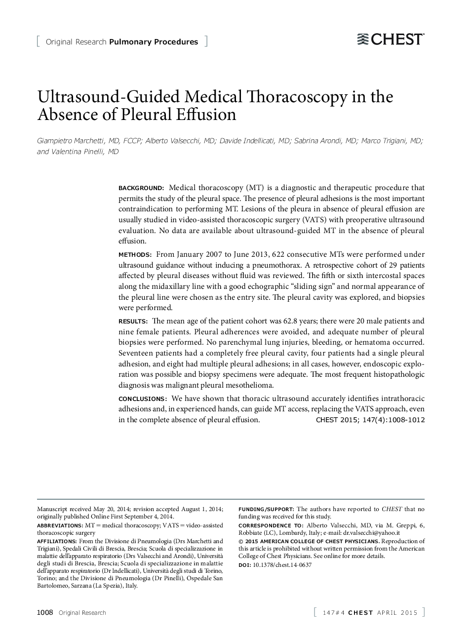 Ultrasound-Guided Medical Thoracoscopy in the Absence of Pleural Effusion 
