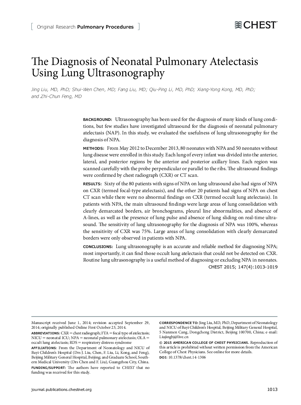 The Diagnosis of Neonatal Pulmonary Atelectasis Using Lung Ultrasonography 