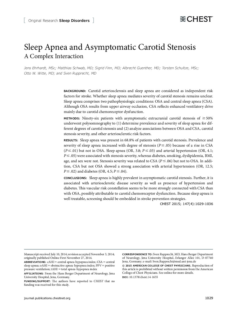 Sleep Apnea and Asymptomatic Carotid Stenosis : A Complex Interaction