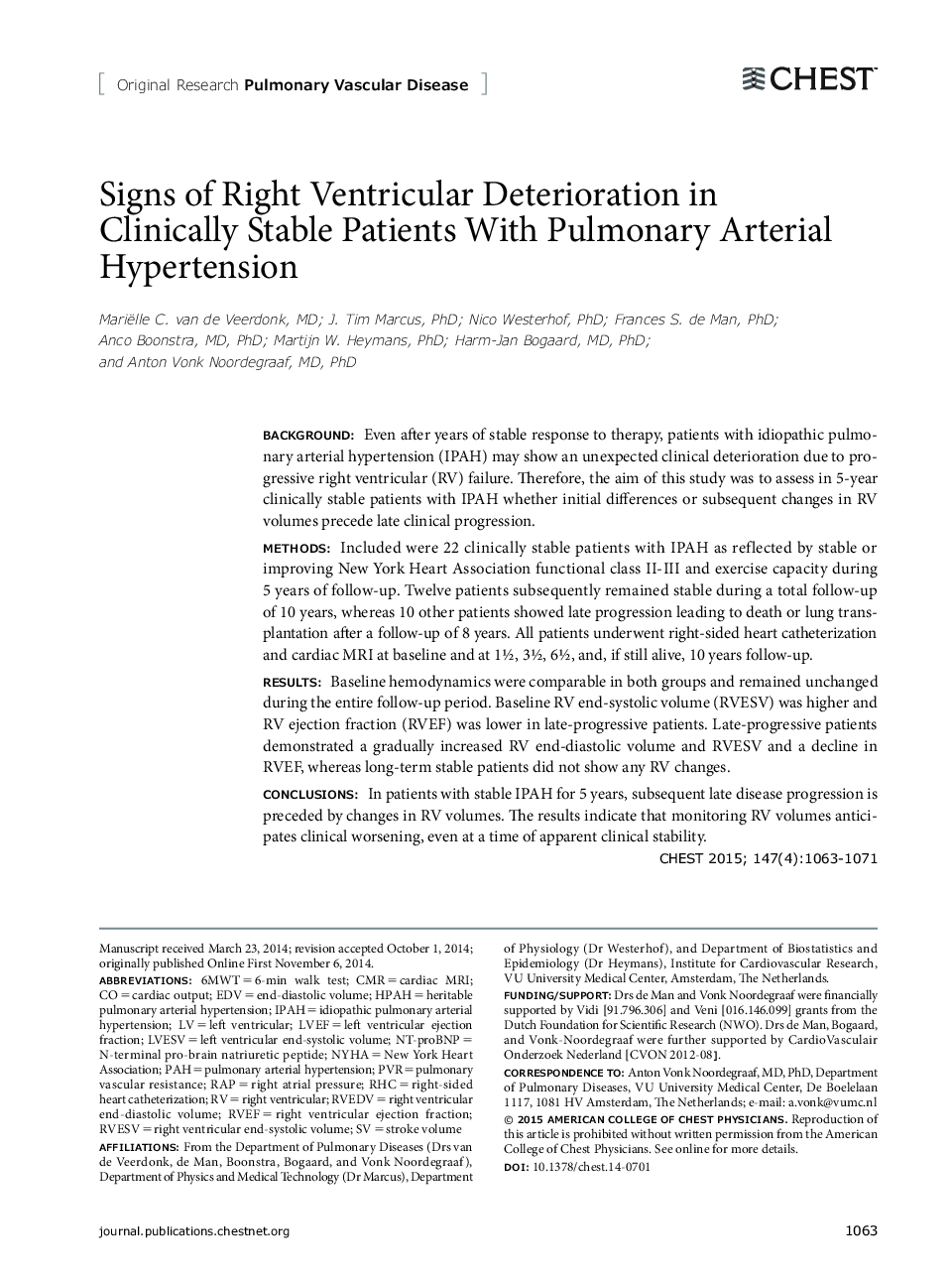 Signs of Right Ventricular Deterioration in Clinically Stable Patients With Pulmonary Arterial Hypertension 