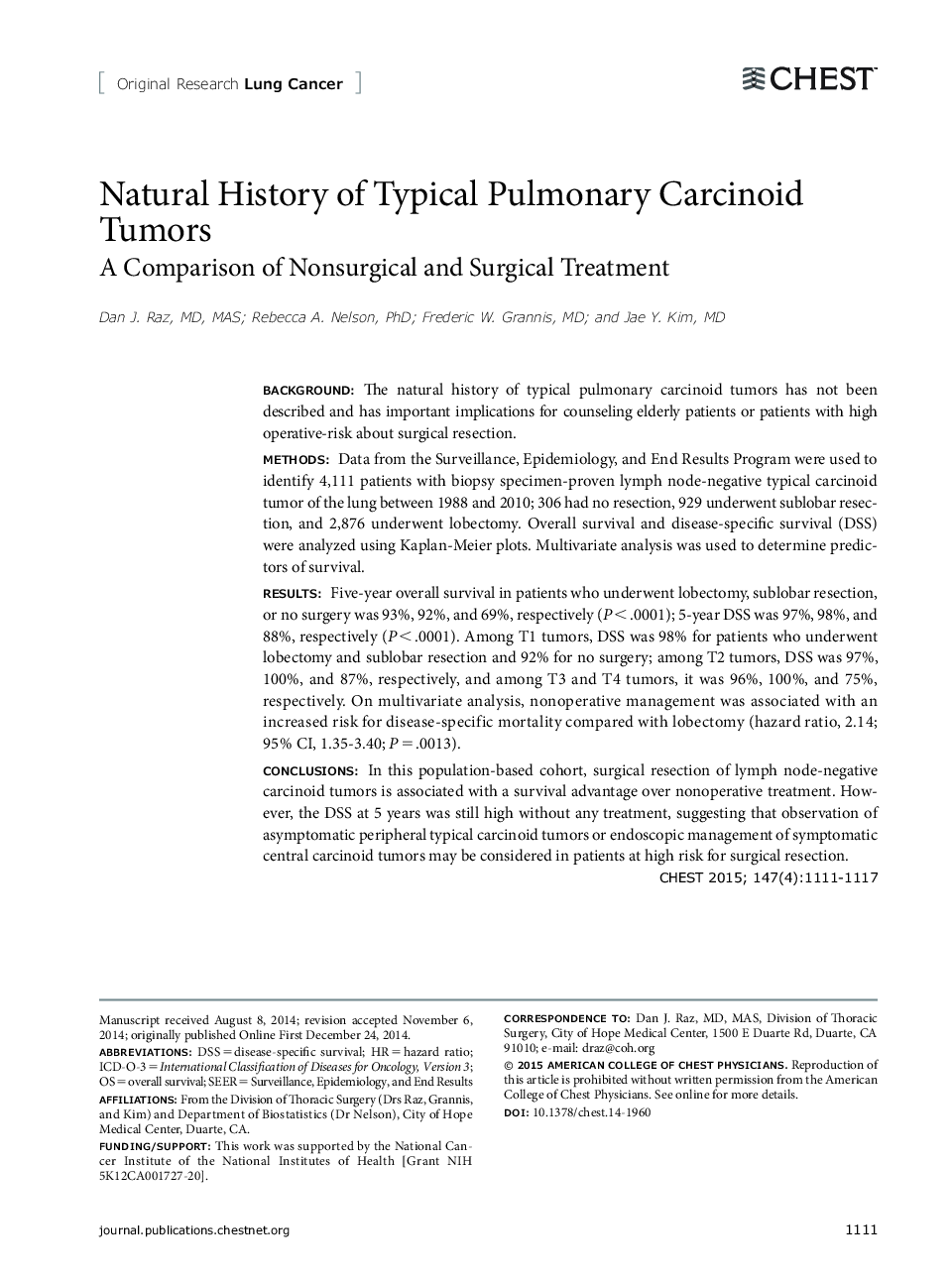 Natural History of Typical Pulmonary Carcinoid Tumors : A Comparison of Non surgical and Surgical Treatment