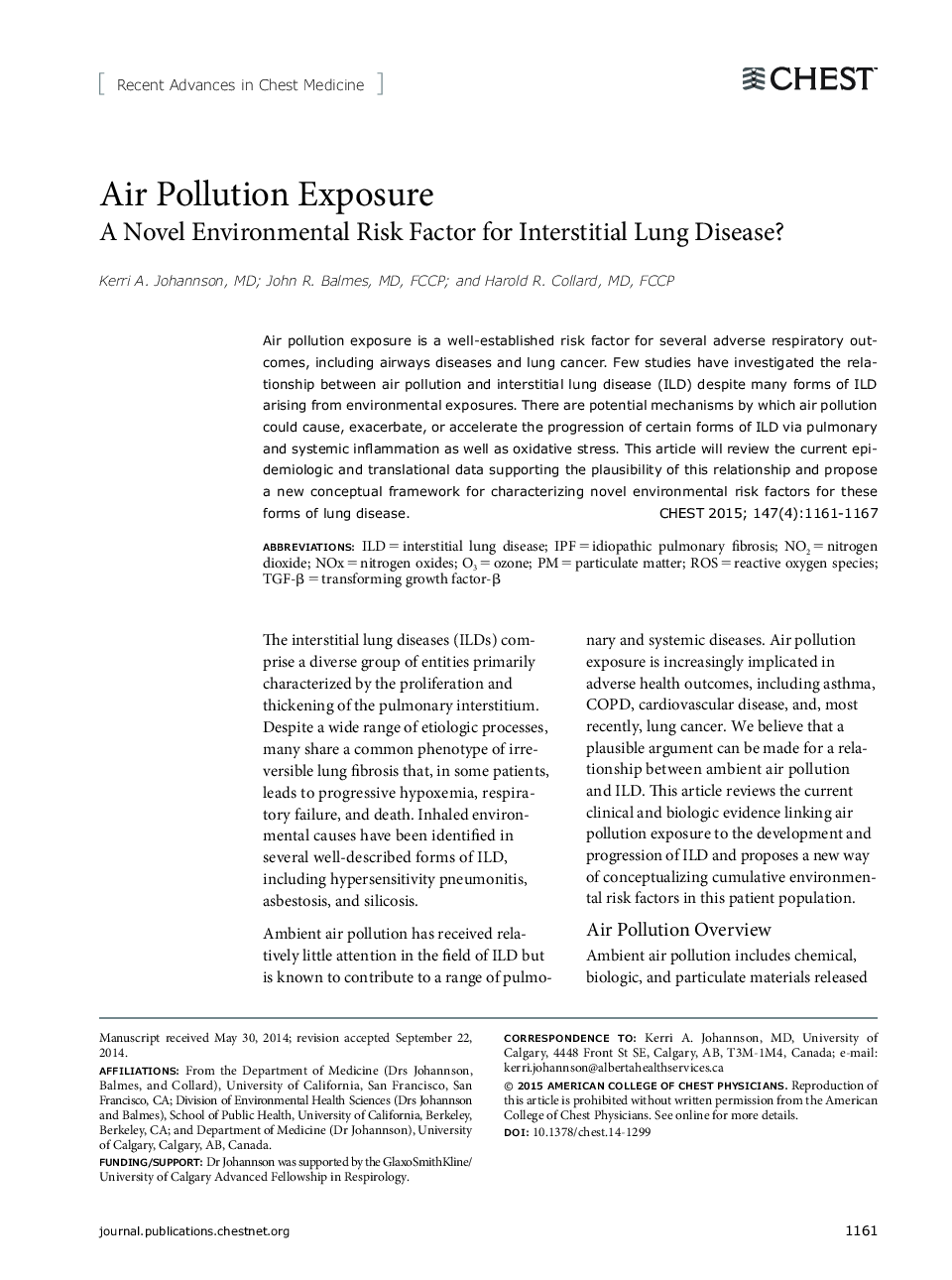قرار گرفتن در معرض آلودگی هوا: عامل خطر ابتلا به زیست محیطی برای بیماری بینابینی ریوی؟ 