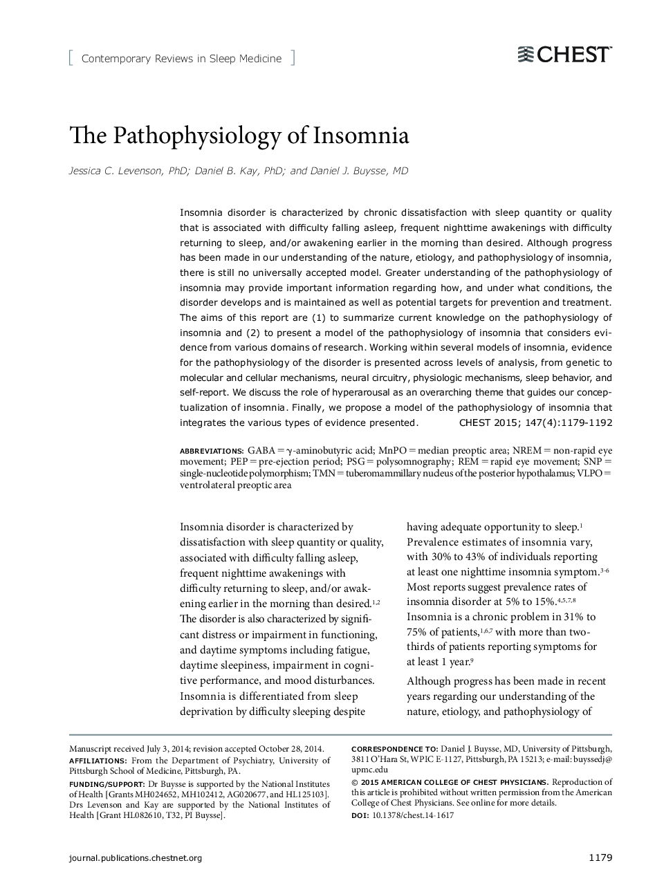 The Pathophysiology of Insomnia 