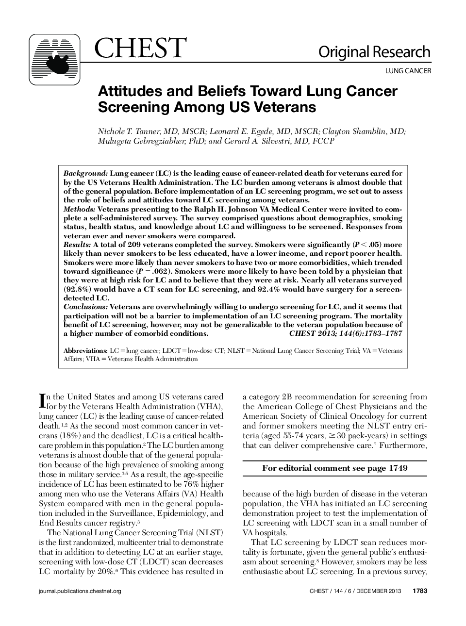 Attitudes and Beliefs Toward Lung Cancer Screening Among US Veterans 