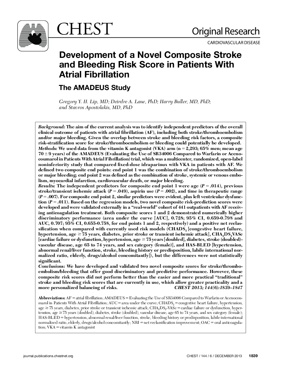 Development of a Novel Composite Stroke and Bleeding Risk Score in Patients With Atrial Fibrillation