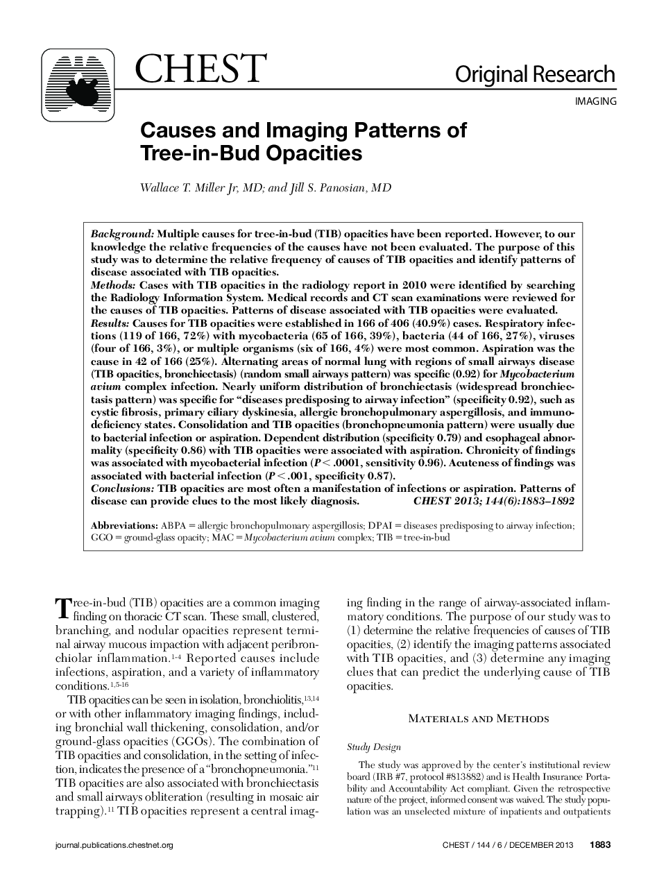 Causes and Imaging Patterns of Tree-in-Bud Opacities 