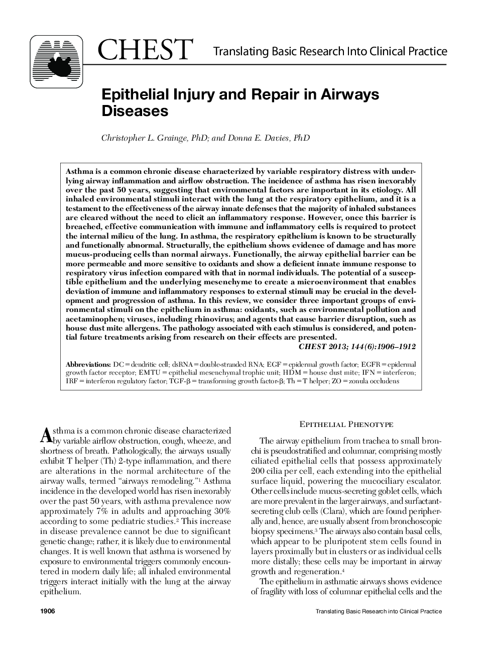 Epithelial Injury and Repair in Airways Diseases 