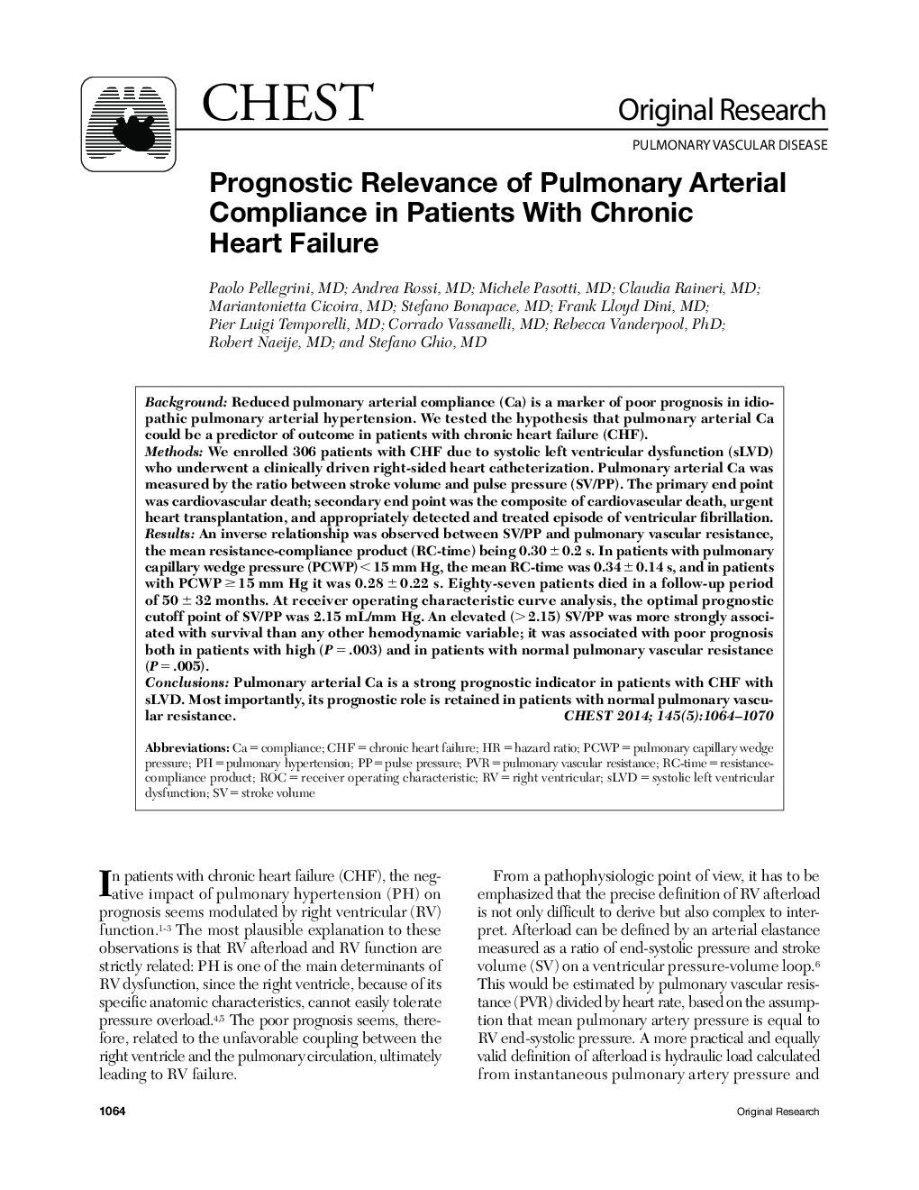Prognostic Relevance of Pulmonary Arterial Compliance in Patients With Chronic Heart Failure 