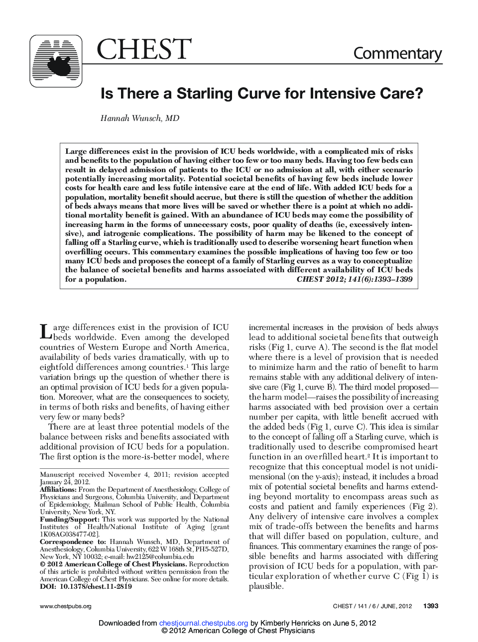 Is There a Starling Curve for Intensive Care?