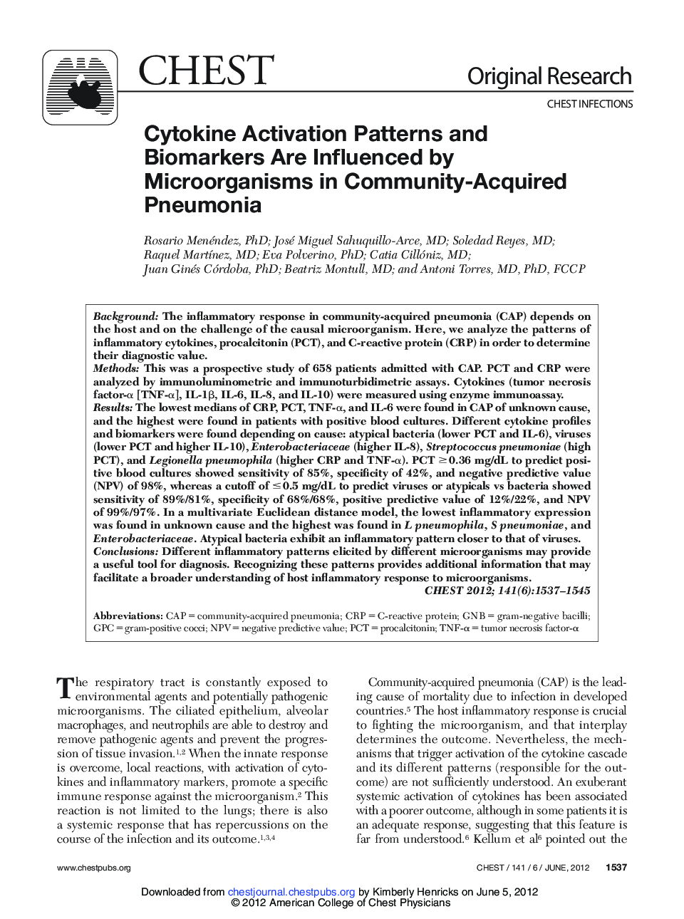عکس صفحه اول مقاله: Cytokine Activation Patterns and Biomarkers Are Influenced by Microorganisms in Community-Acquired Pneumonia Cytokine Activation Patterns and Biomarkers Are Influenced by Microorganisms in Community-Acquired Pneumonia
