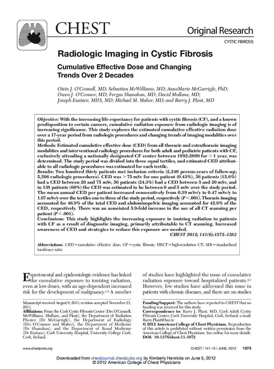 عکس صفحه اول مقاله: Radiologic Imaging in Cystic Fibrosis : Cumulative Effective Dose and Changing Trends Over 2 Decades Radiologic Imaging in Cystic Fibrosis : Cumulative Effective Dose and Changing Trends Over 2 Decades