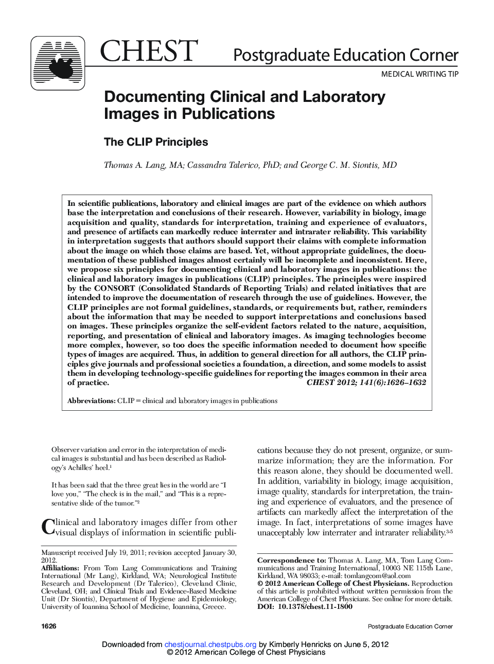 عکس صفحه اول مقاله: Documenting Clinical and Laboratory Images in Publications : The CLIP Principles Documenting Clinical and Laboratory Images in Publications : The CLIP Principles