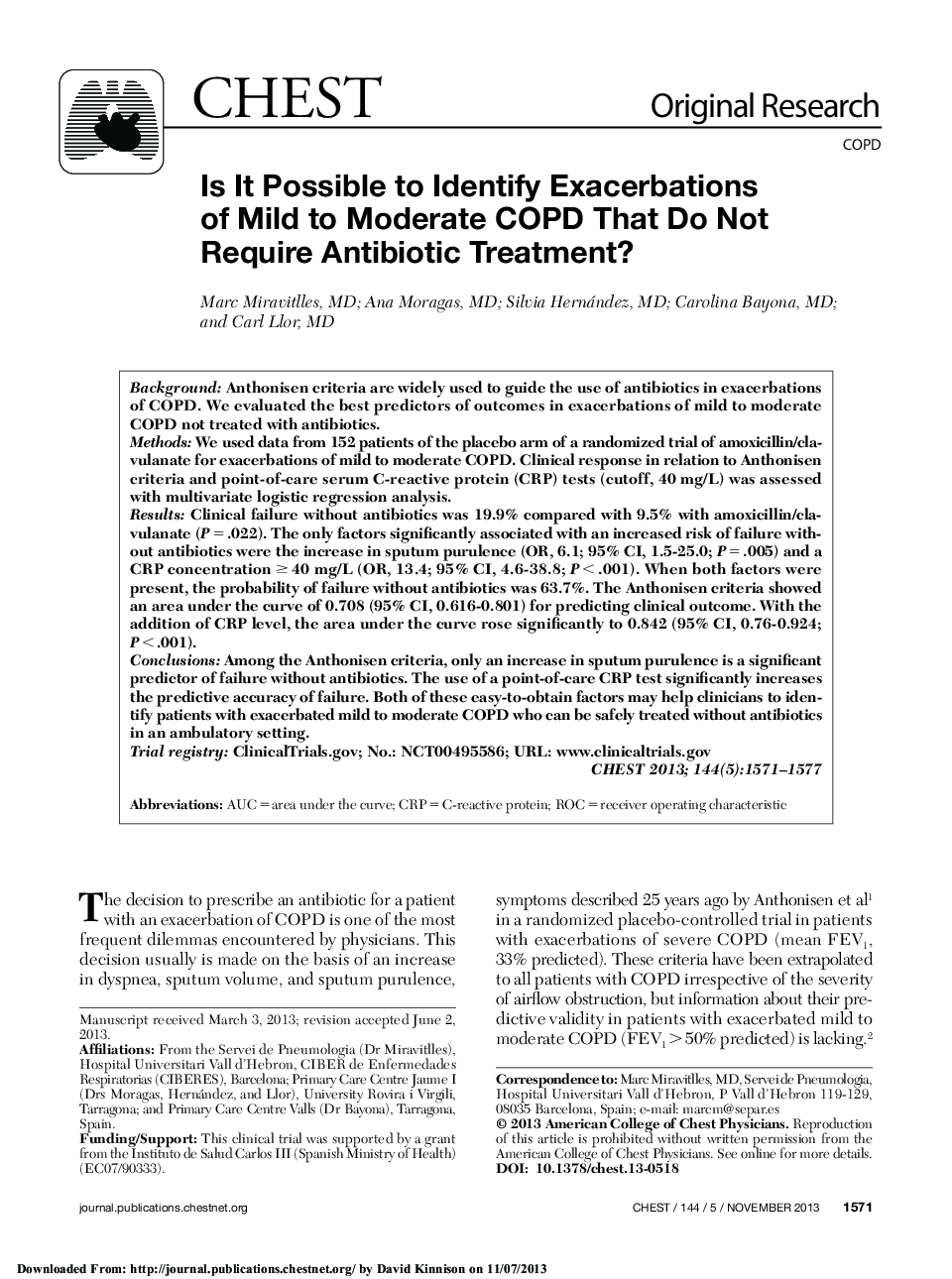 Is It Possible to Identify Exacerbations of Mild to Moderate COPD That Do Not Require Antibiotic Treatment? 