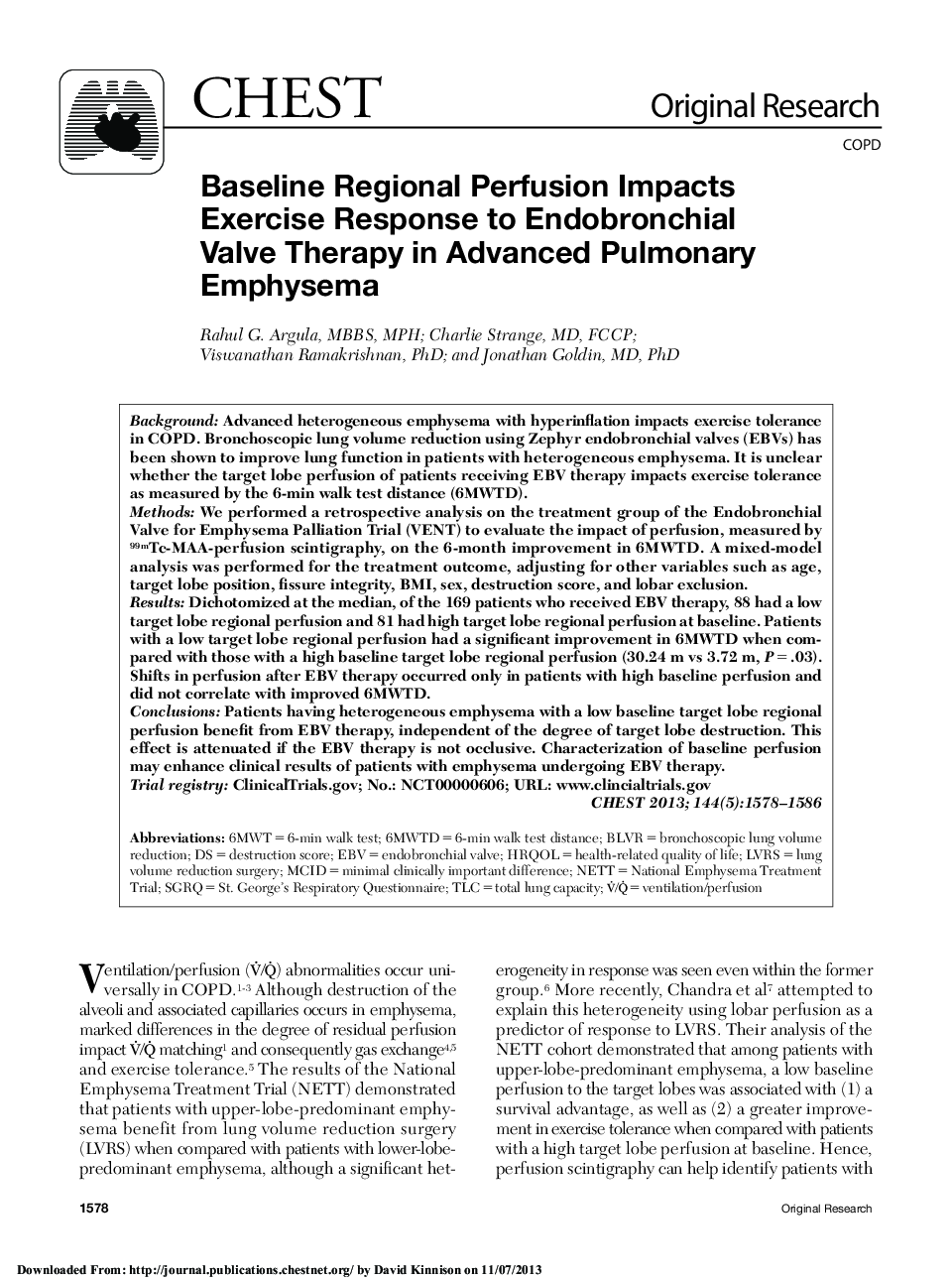 Baseline Regional Perfusion Impacts Exercise Response to Endobronchial Valve Therapy in Advanced Pulmonary Emphysema 
