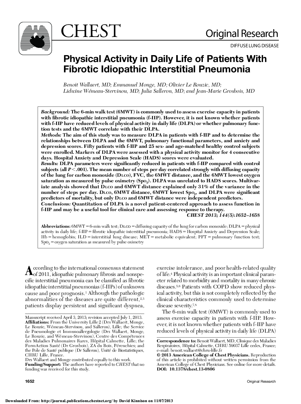 Physical Activity in Daily Life of Patients With Fibrotic Idiopathic Interstitial Pneumonia 
