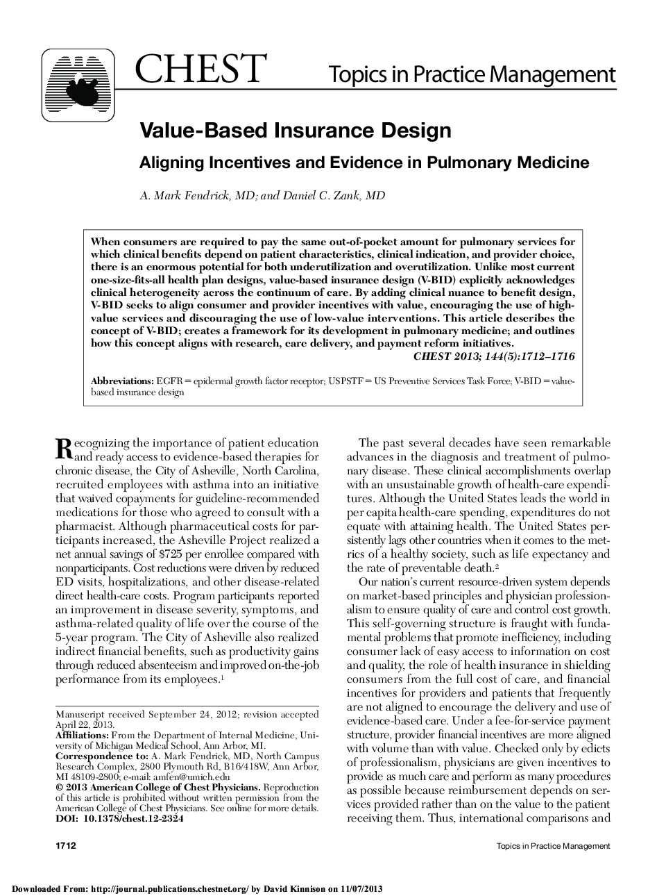 Value-Based Insurance Design : Aligning Incentives and Evidence in Pulmonary Medicine