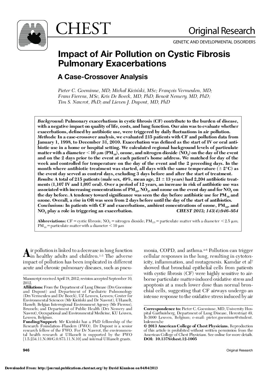 Impact of Air Pollution on Cystic Fibrosis Pulmonary Exacerbations : A Case-Crossover Analysis