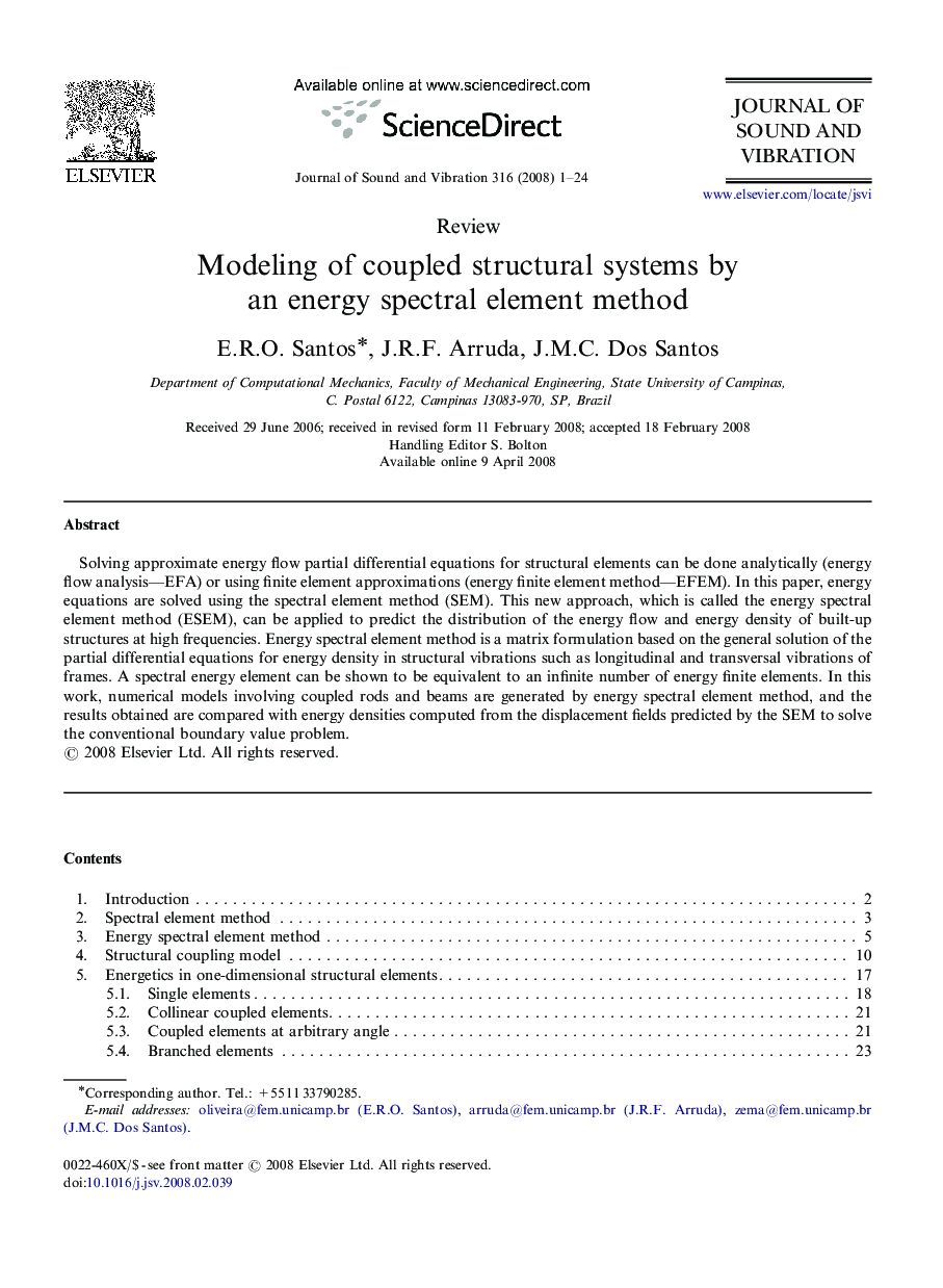 Modeling of coupled structural systems by an energy spectral element method