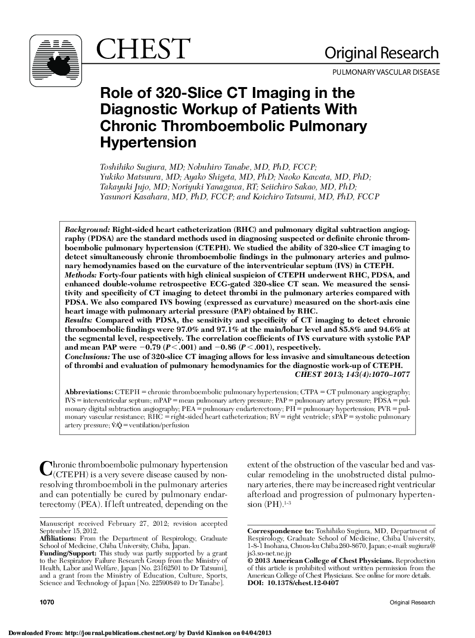 عکس صفحه اول مقاله: Role of 320-Slice CT Imaging in the Diagnostic Workup of Patients With Chronic Thromboembolic Pulmonary Hypertension Role of 320-Slice CT Imaging in the Diagnostic Workup of Patients With Chronic Thromboembolic Pulmonary Hypertension
