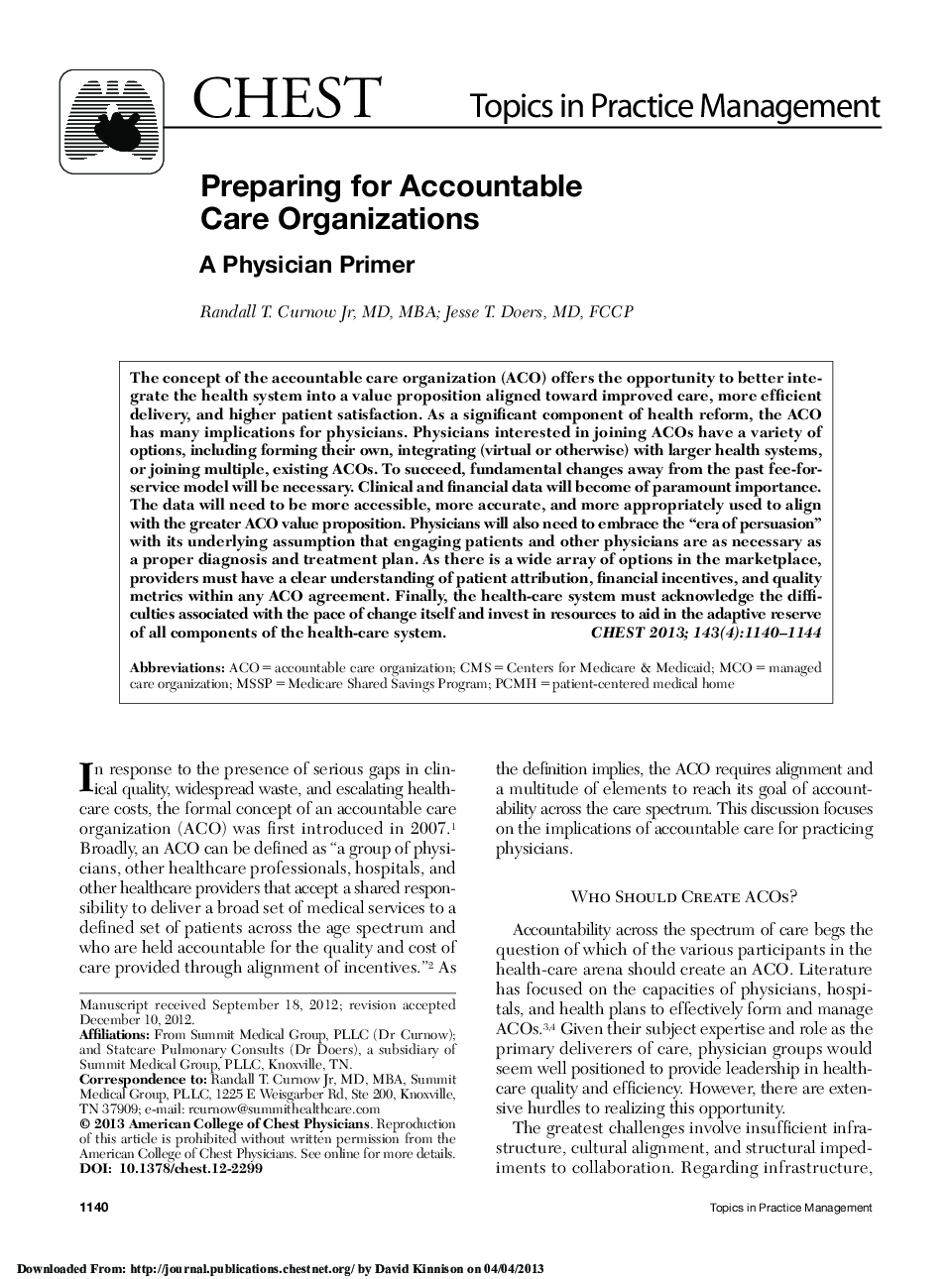 Preparing for Accountable Care Organizations : A Physician Primer