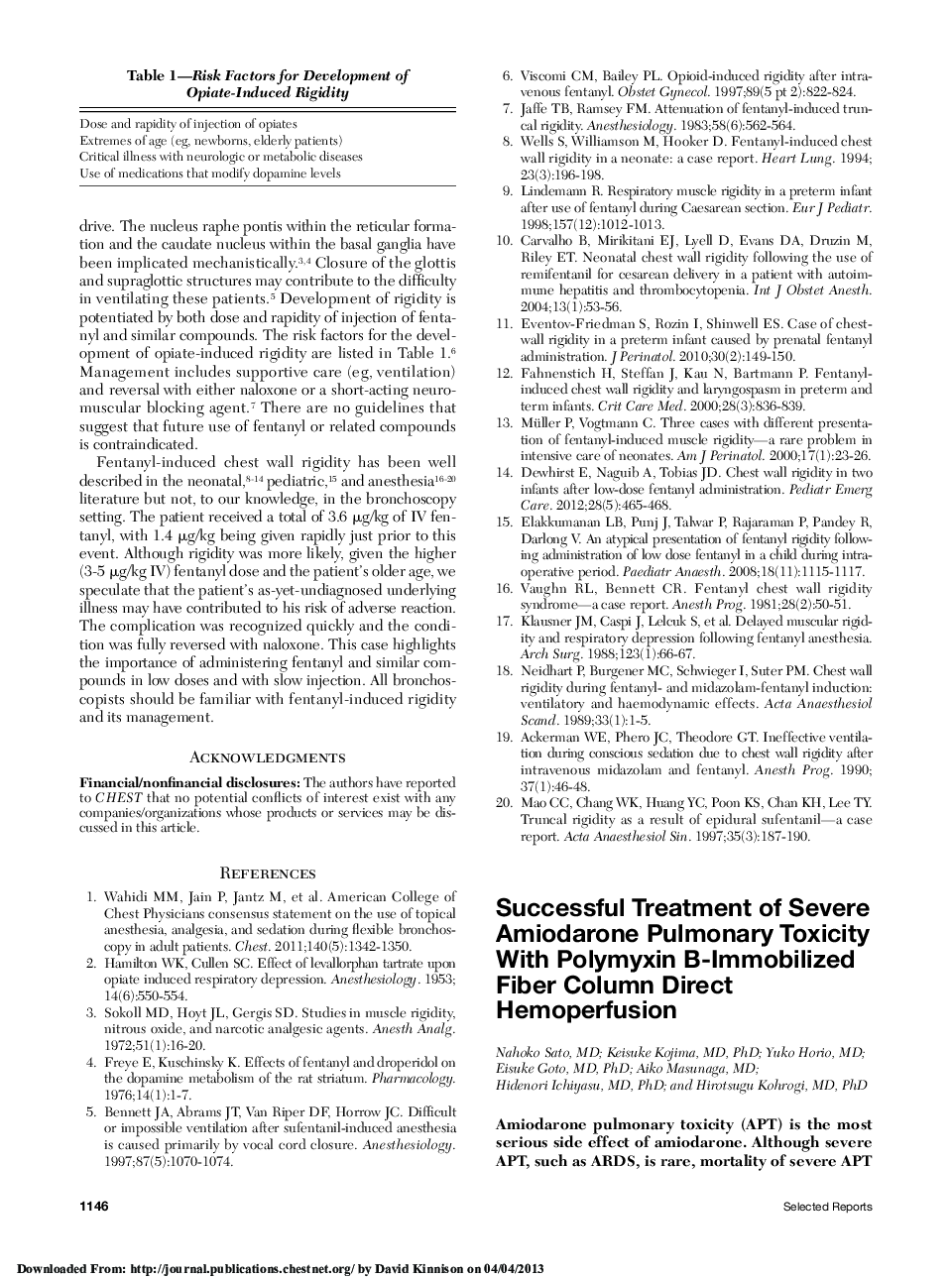 Successful Treatment of Severe Amiodarone Pulmonary Toxicity With Polymyxin B-Immobilized Fiber Column Direct Hemoperfusion 